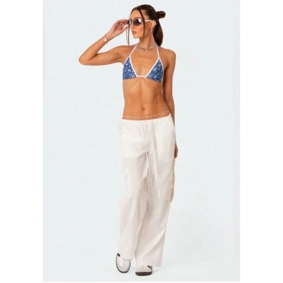 EDIKTED White Cotton Plain Weave Drawstring Waist Cargo Pants Denver Extra Small - Picture 1 of 7